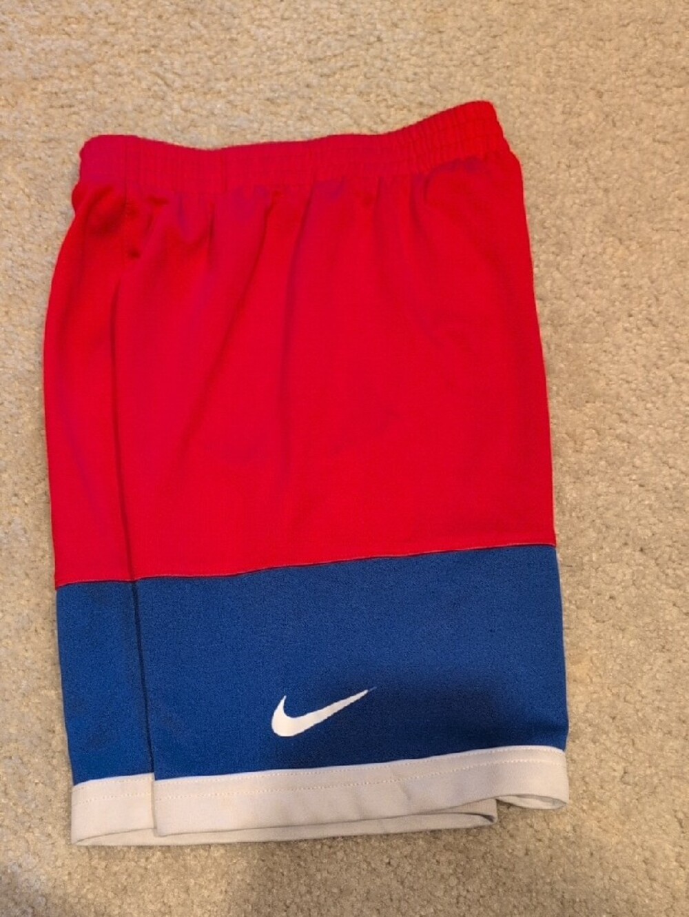 Nike Red and Blue Colorblock Shorts with White Swoosh - Picture 4 of 5